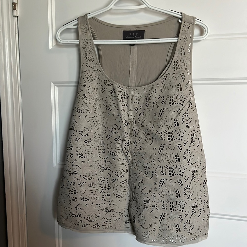 PJK Patterson tank top; size L; leather front